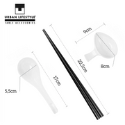 Ramen Löffel Set Weiß für 2 Personen aus Porzellan mit Dipschalen & Essstäbchen